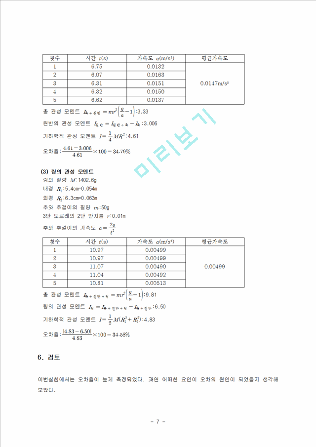 [자연과학] [일반물리실험] 관성 모멘트.hwp